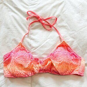 Victoria’s Secret Crochet Halter Bikini Top Pink Orange Ombre Medium EUC